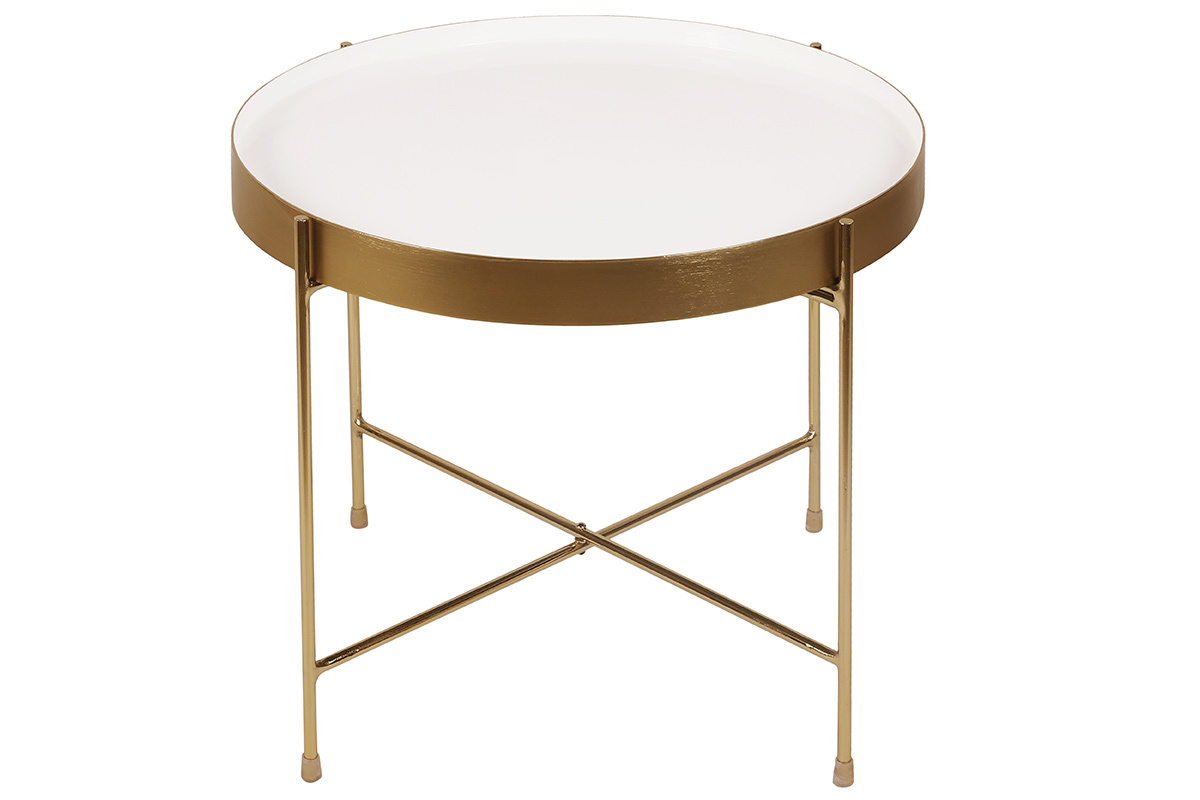 Table d'appoint avec plateau r�versible bleu canard / blanc D51 cm SATEEN