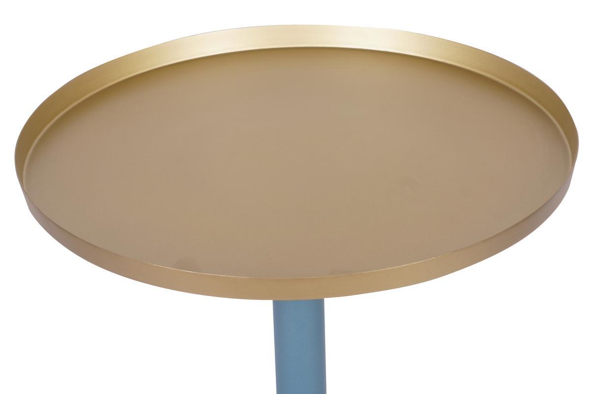 Table d'appoint design en m�tal bleu p�trole mat et plateau dor� RAMSES