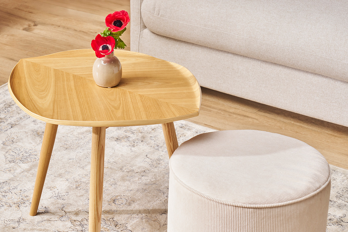 Table d'appoint forme de feuille bois clair L60 cm PHYLL