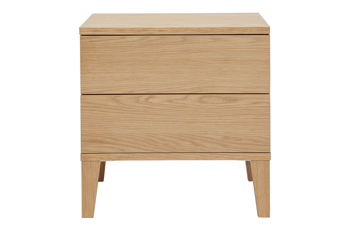 Table de chevet avec rangements 2 tiroirs scandinave bois clair ch�ne FREDDY