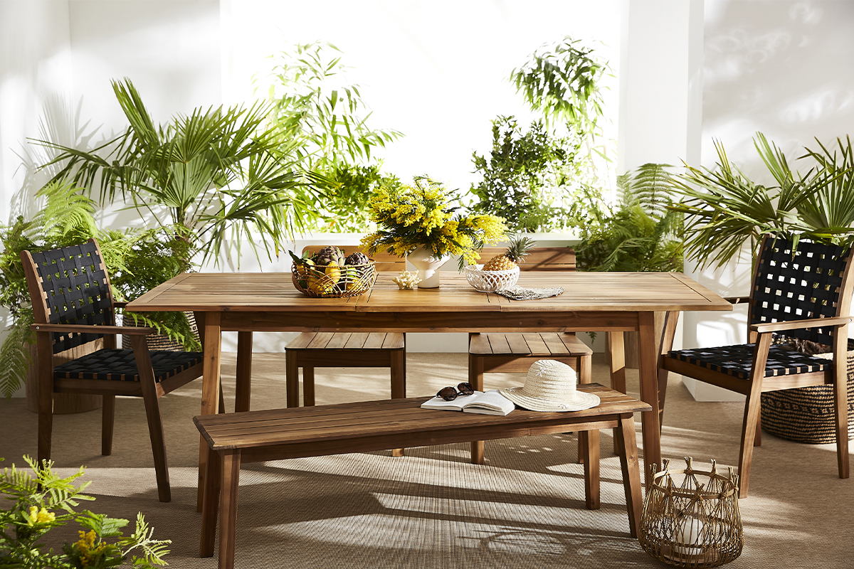 Table de jardin extensible rallonges int�gr�es en bois massif L160-210 cm MAYEL