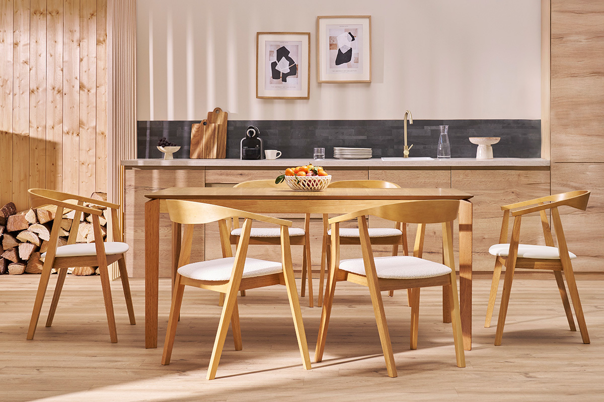 Table extensible rallonges int�gr�es rectangulaire en bois clair fr�ne L160-210 cm BONAVISTA