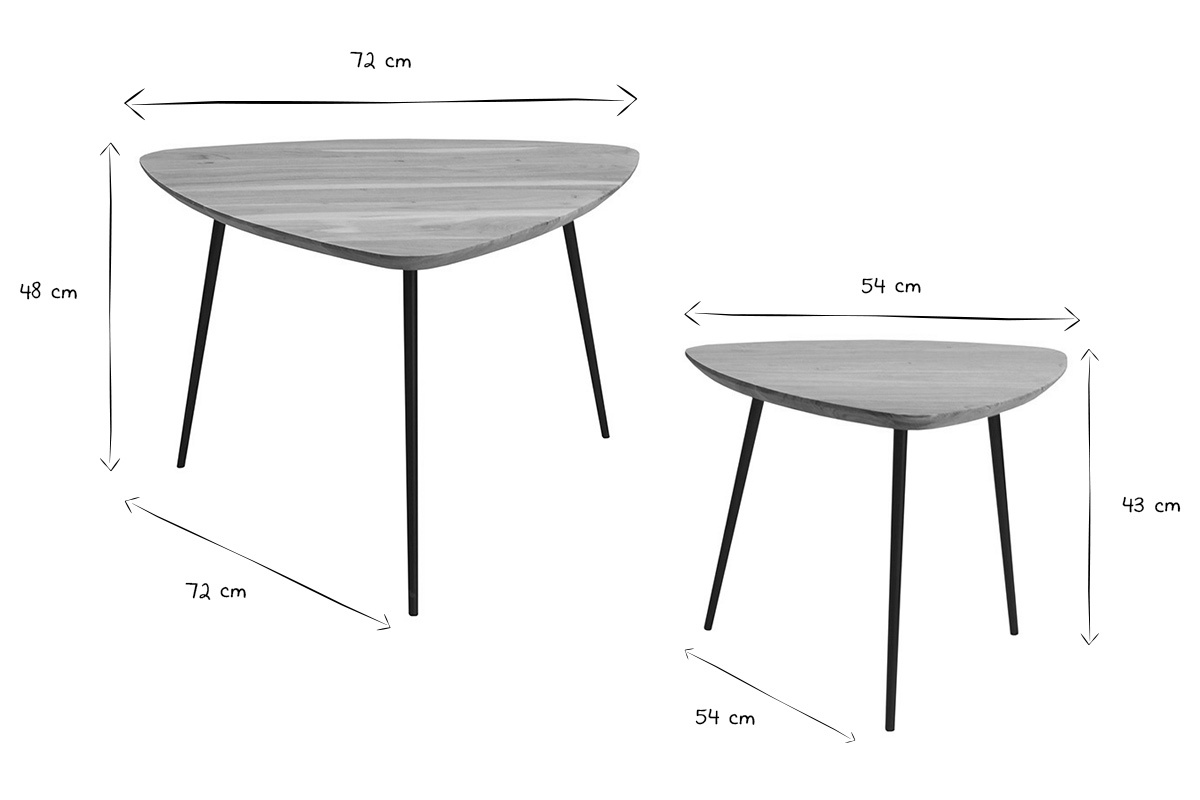 Tables basses gigognes bois massif et m�tal noir (lot de 2) STONES