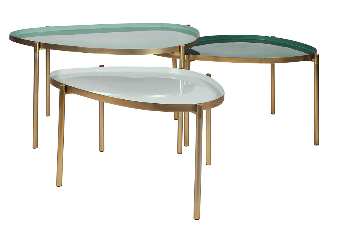 Tables basses gigognes laqu�es vert-cyan et vert (lot de 3) ZURIA