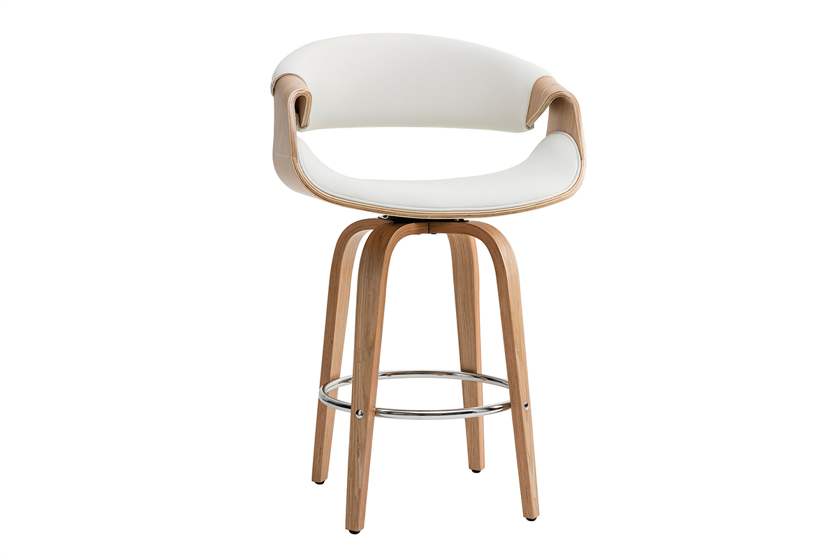 Tabouret de bar design blanc et bois clair H68 cm ARAMIS