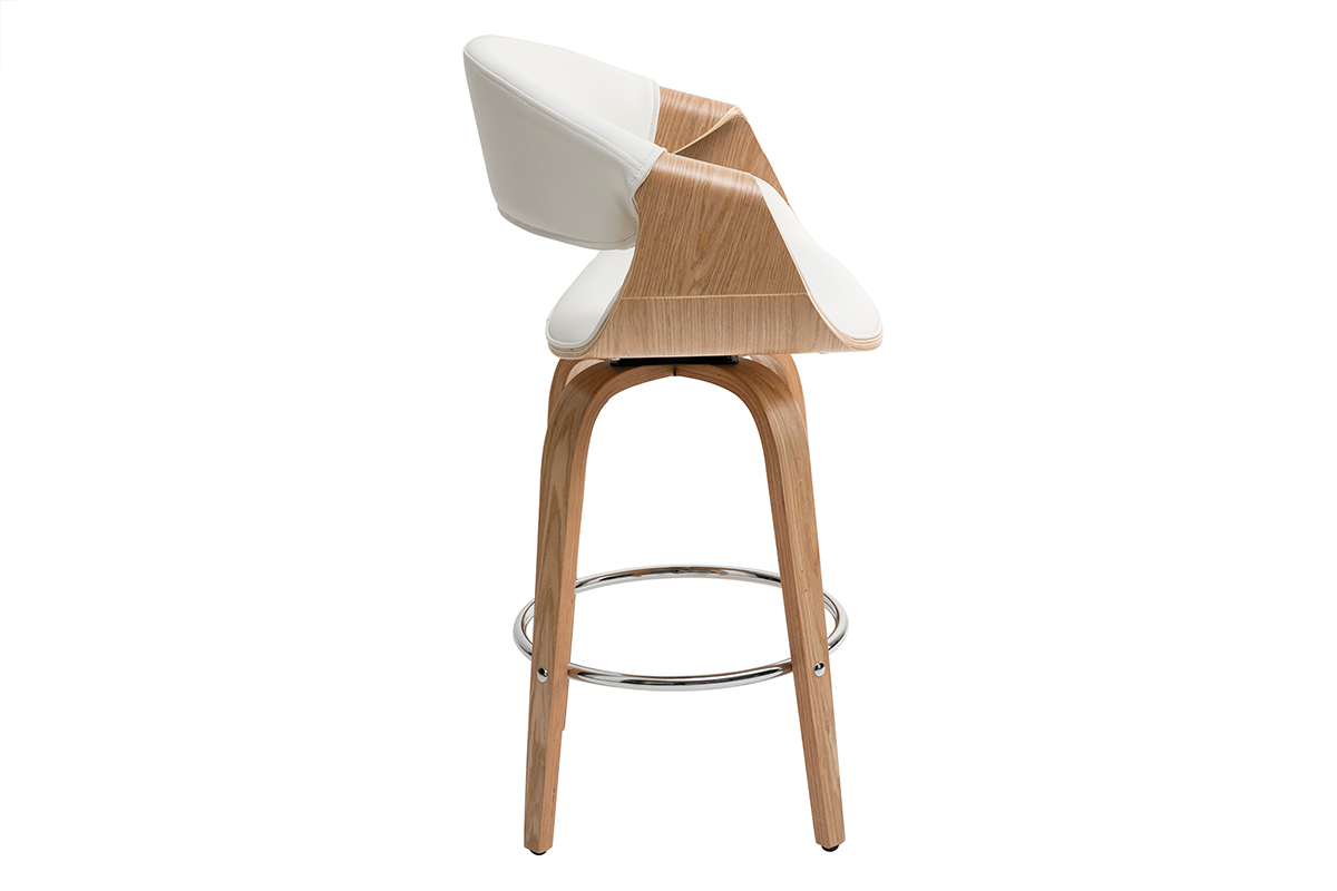 Tabouret de bar design blanc et bois clair H68 cm ARAMIS