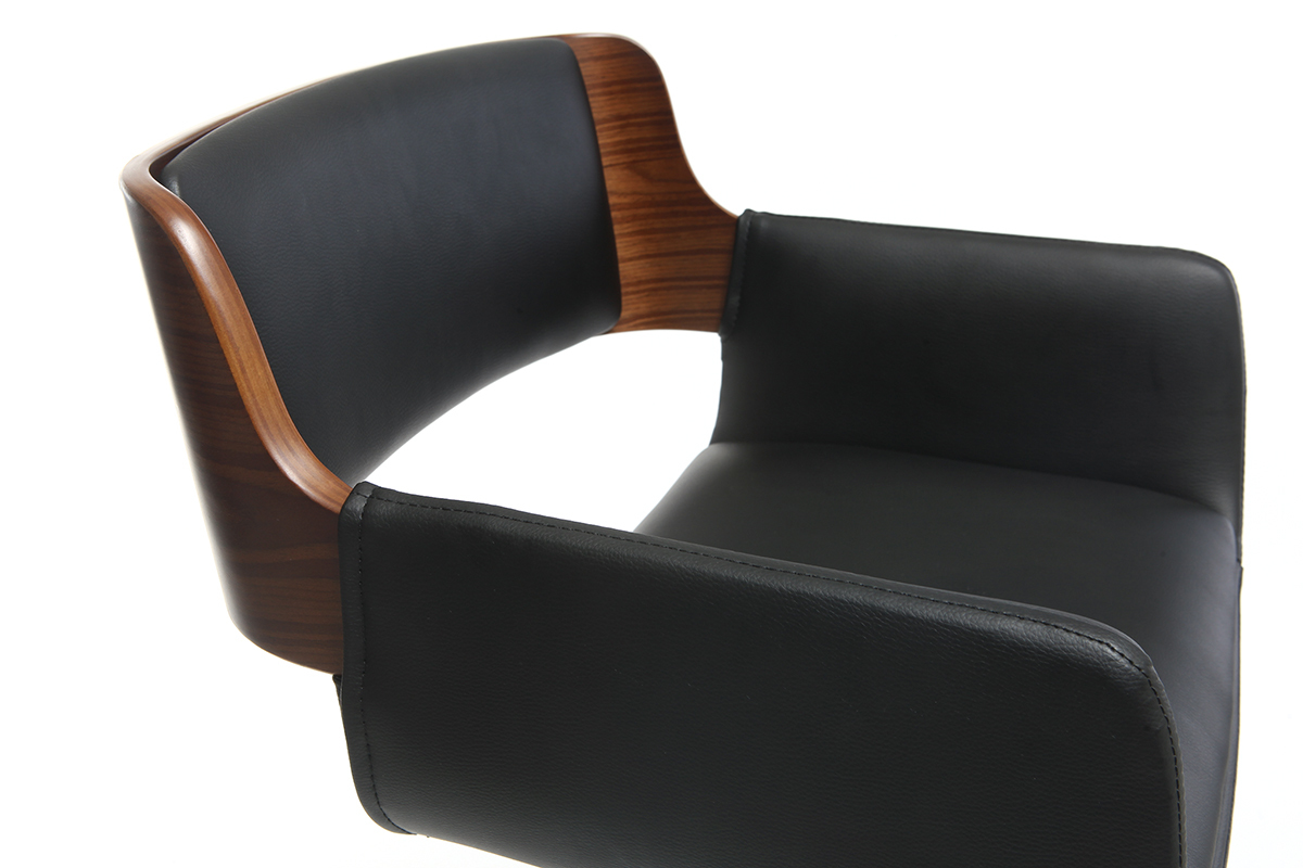 Tabouret de bar design polyur�thane noir et bois fonc� RAY