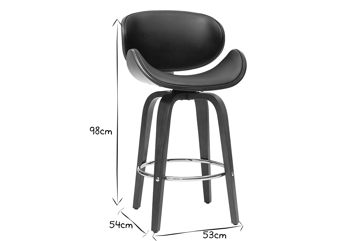 Tabouret de bar pivotant noir et bois fonc� 65 cm WALNUT
