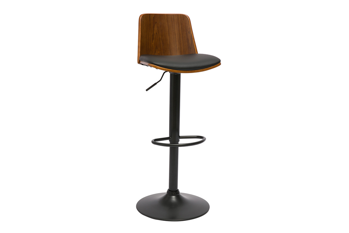 Tabouret de bar r�glable noir et bois fonc� DOA
