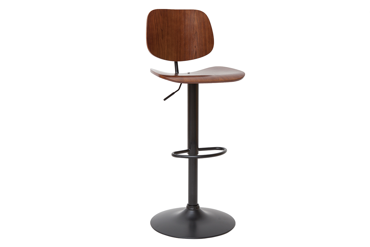 Tabouret de bar relevable noyer et m�tal noir TOBIAS