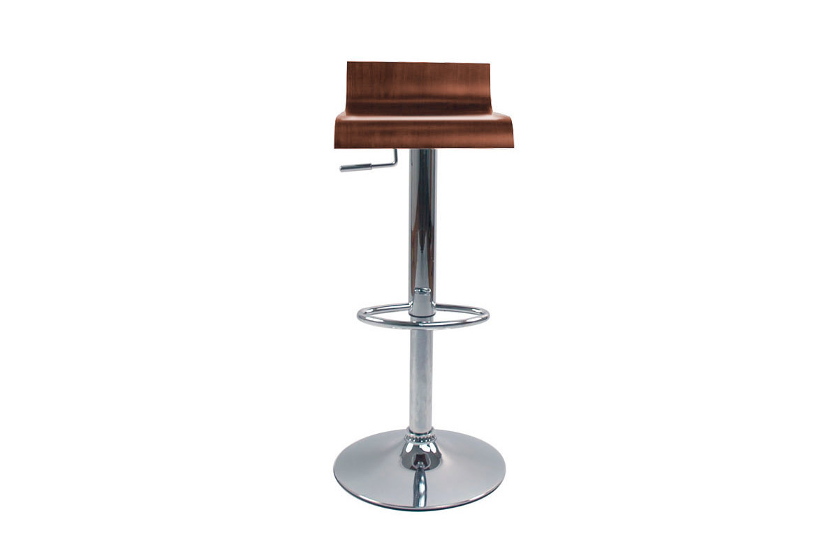 Tabourets de bar design bois fonc� noyer et acier chrom� (lot de 2) SURF V2