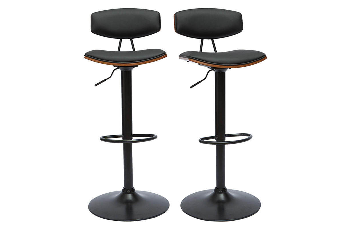 Tabourets de bar design r�glables noir et bois fonc� (lot de 2) VASCO