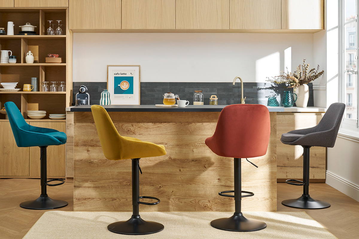 Tabourets de bar design r�glables velours rouge tomette (lot de 2) HOLO