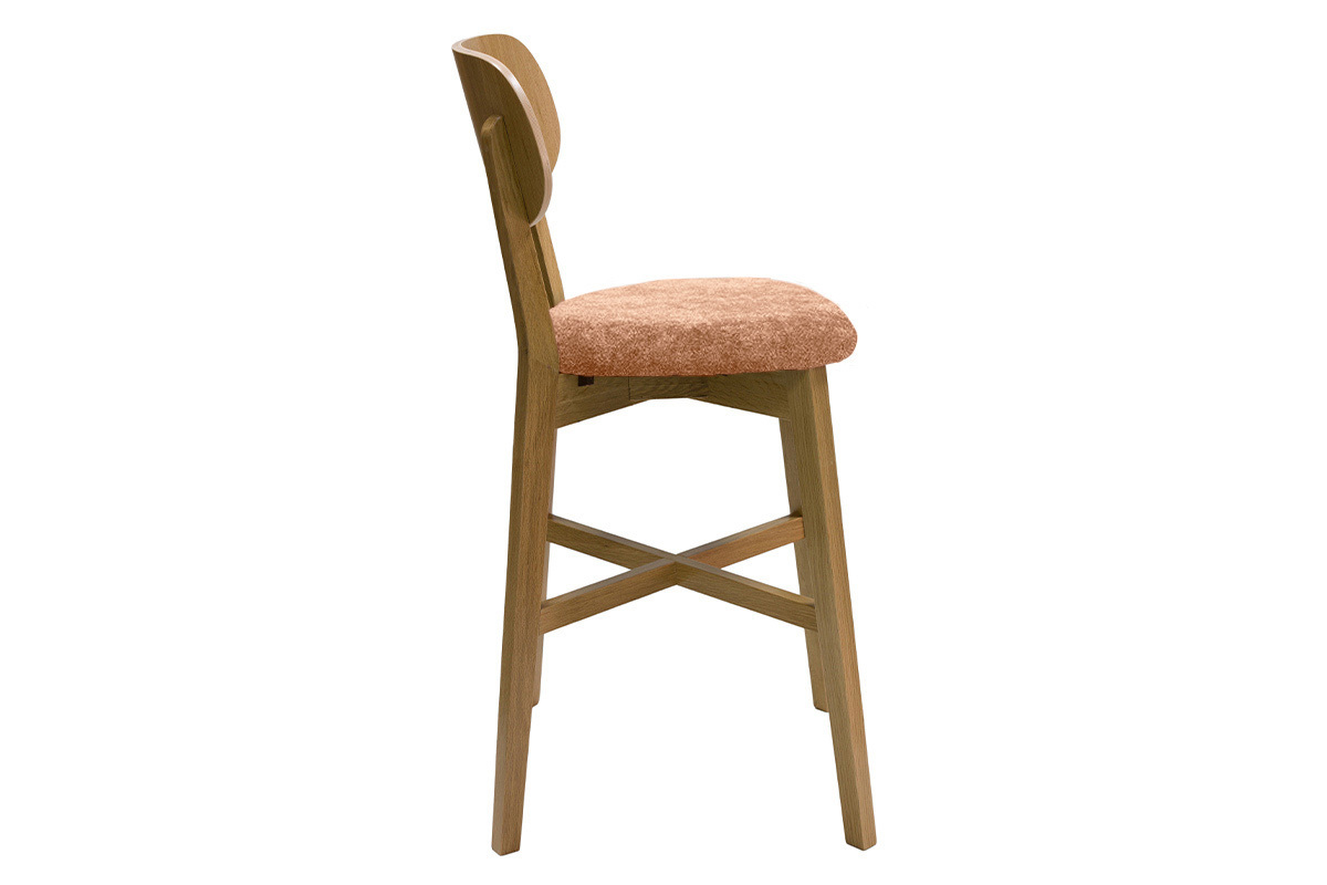 Tabourets de bar en bois clair ch�ne et tissu effet velours terre br�l�e H65 cm (lot de 2) LUCIA