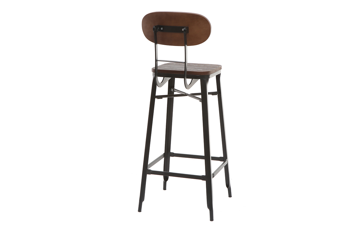 Tabourets de bar en bois et m�tal noir H75 cm (lot de 2) HOCKER