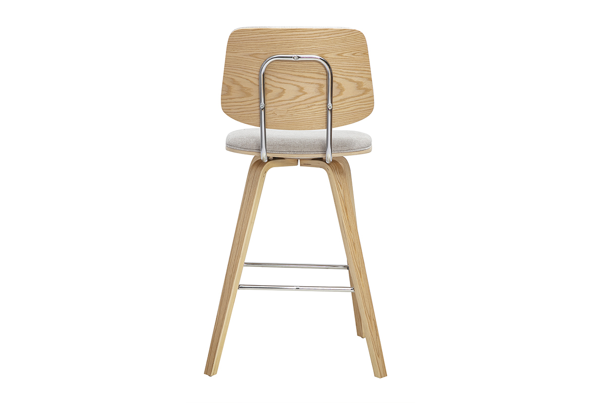 Tabouret de bar SEGUR en tissu beige et bois clair, vue de dos.
