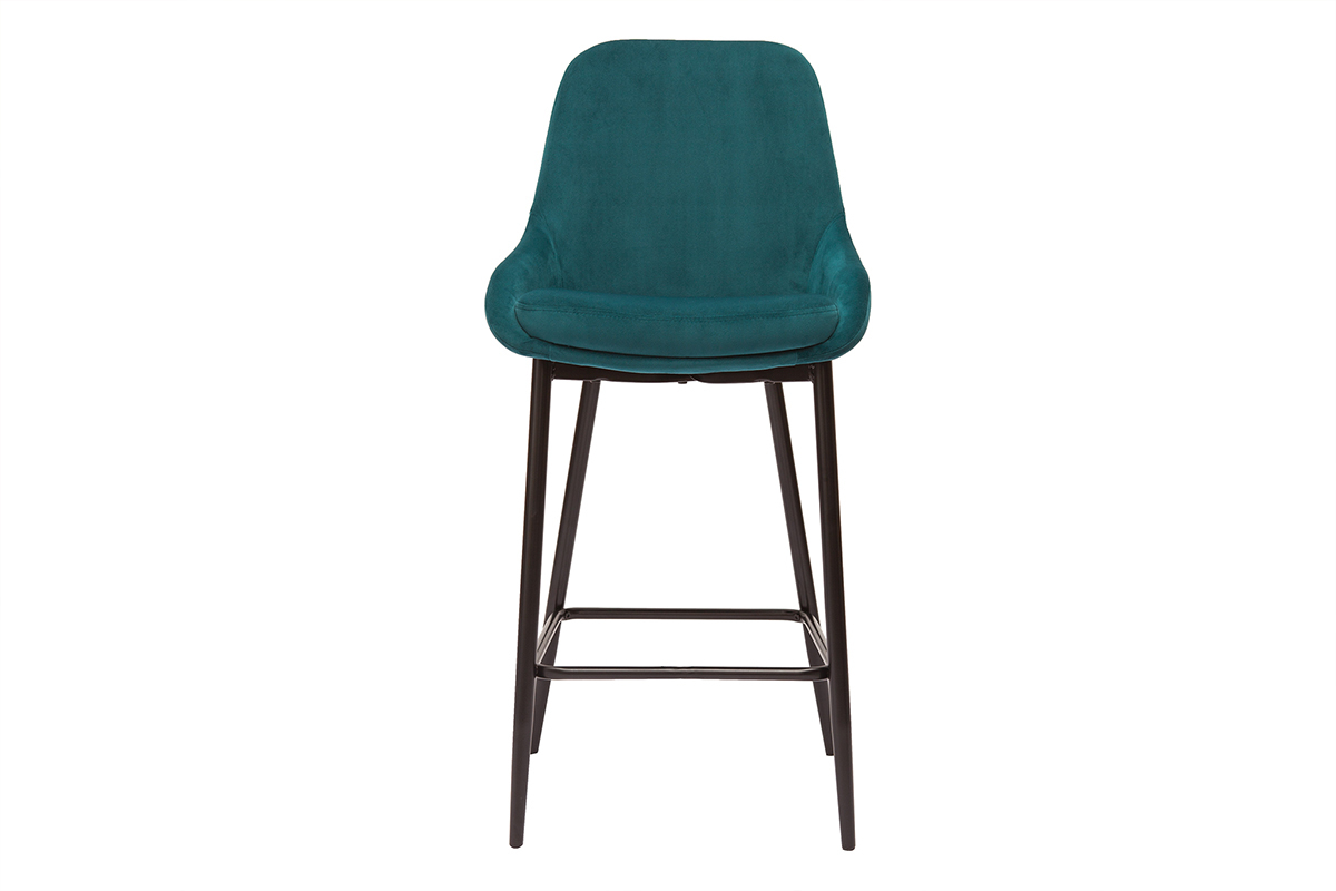 Tabourets de bar en tissu velours bleu p�trole et m�tal noir H65 cm (lot de 2) HOLO
