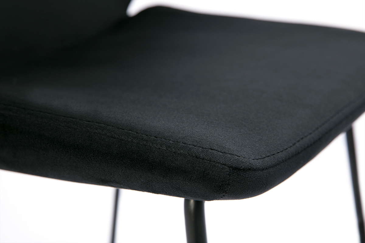 Tabourets de bar fixes en tissu velours noir pieds m�tal noir H65 (lot de 2) KAOLY