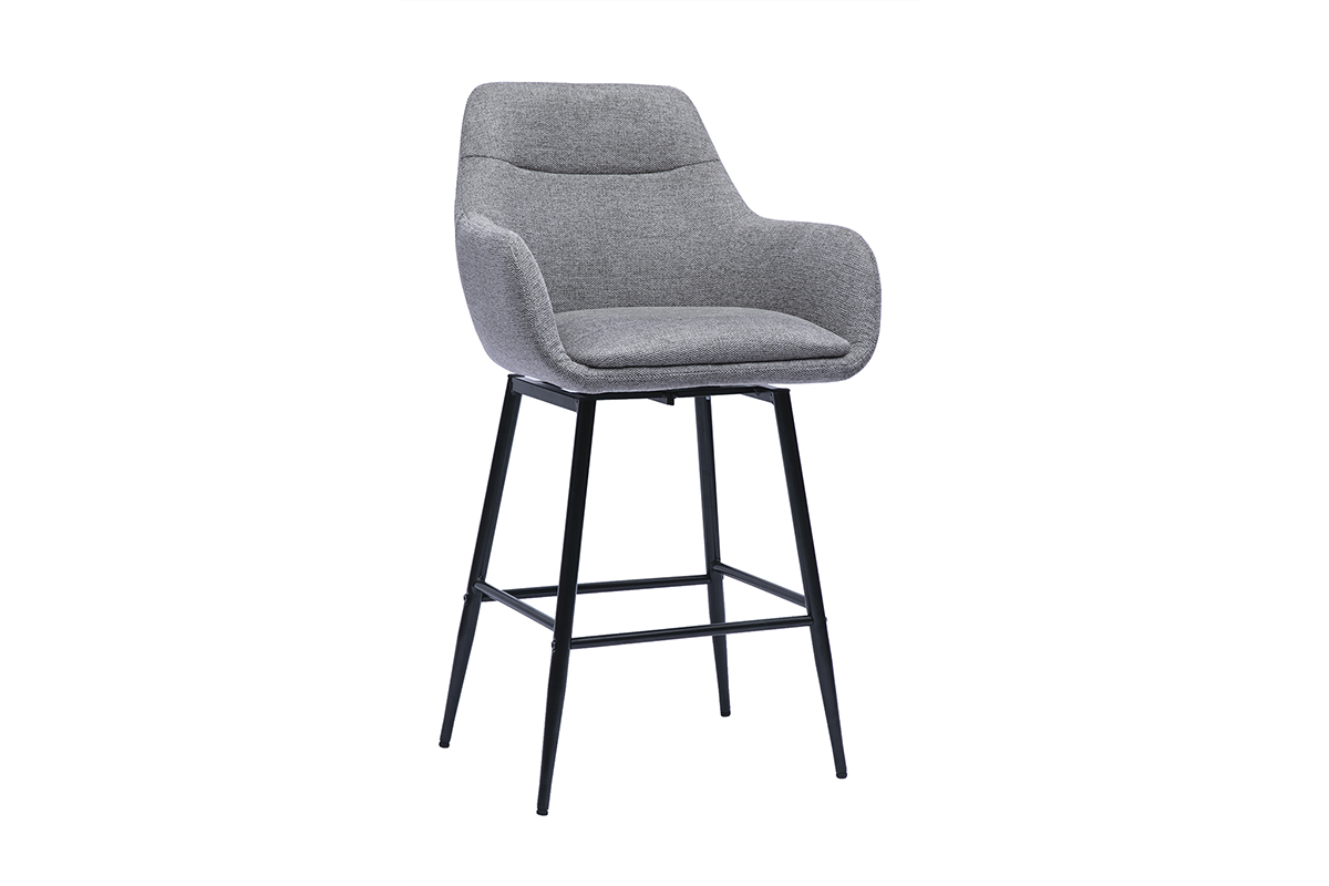 Chaise haute grise avec dossier et pieds noirs en m�tal.