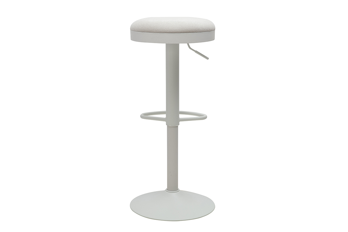 Tabouret de bar THOR r�glable en tissu chenille �cru et m�tal, vue de dos.