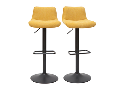 Tabourets de bar r&eacute;glables pivotants 360&deg; en tissu effet velours textur&eacute; jaune moutarde et m&eacute;tal (lot de 2) BOOST