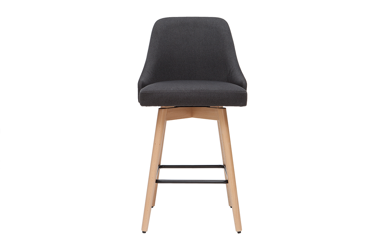 Tabourets de bar scandinaves pivotants 360� en tissu gris fonc� et bois h�tre massif H65 cm (lot de 2) HASTA