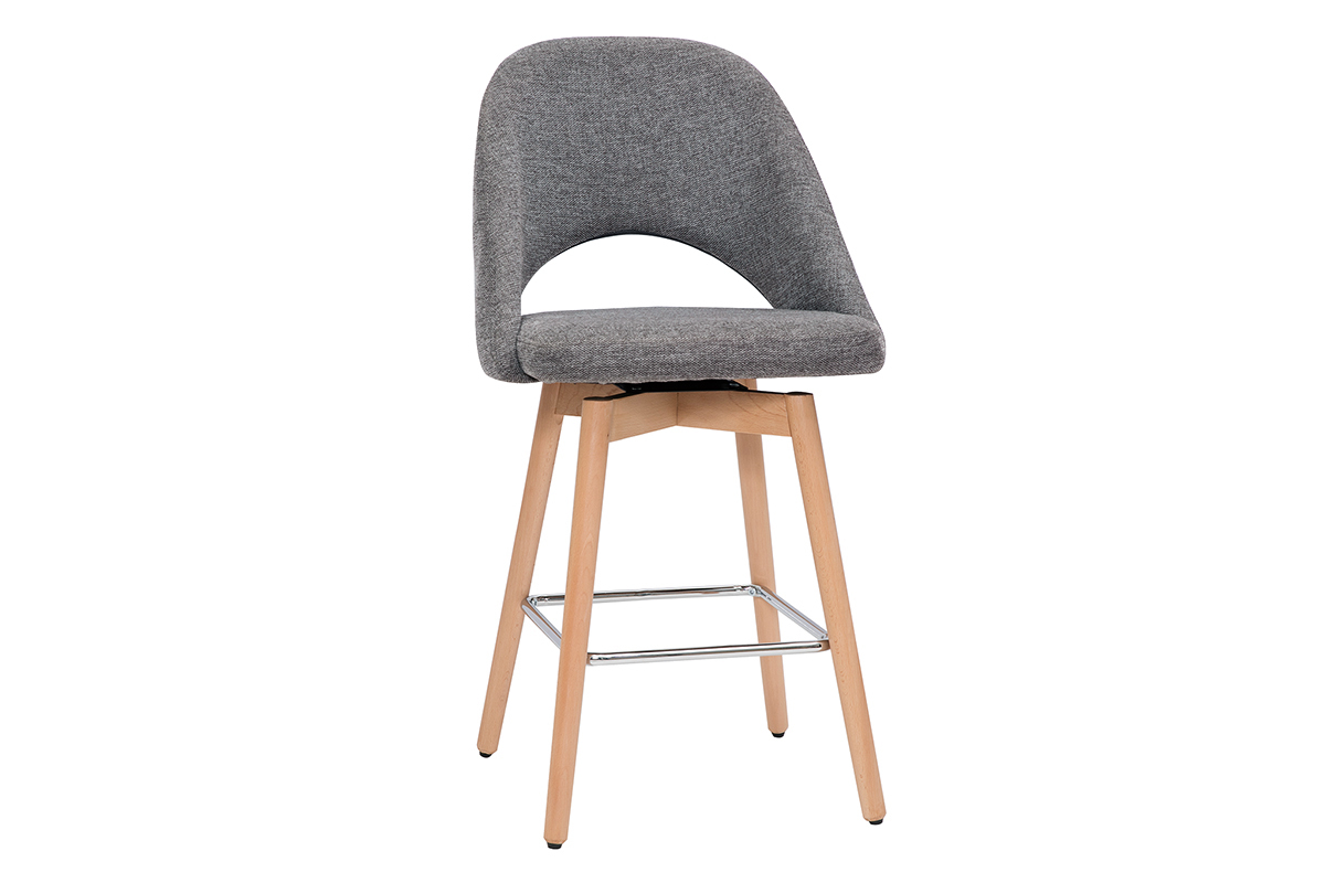 Tabourets de bar scandinaves tissu effet velours textur� gris et h�v�a massif 65 cm (lot de 2) COSETTE