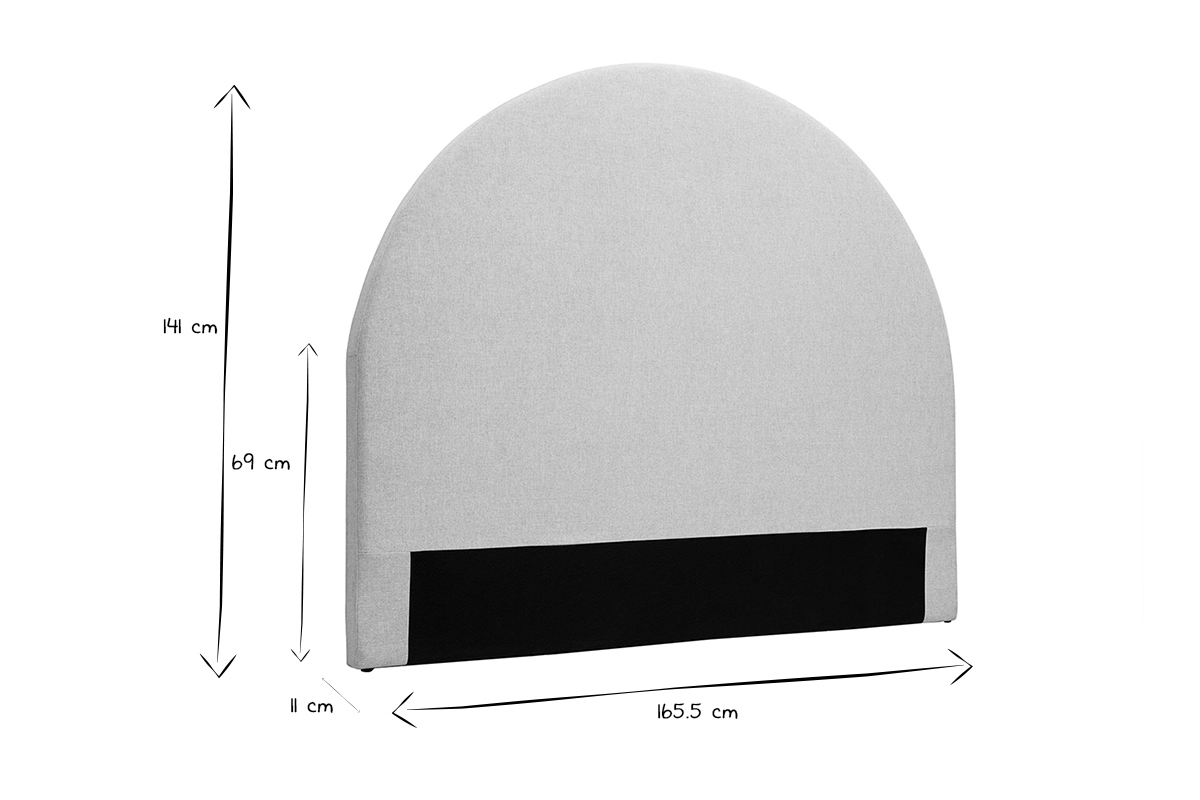 Dimensions de la t�te de lit ronde en tissu noir et blanc, L165.5 x H141 x E11 cm.